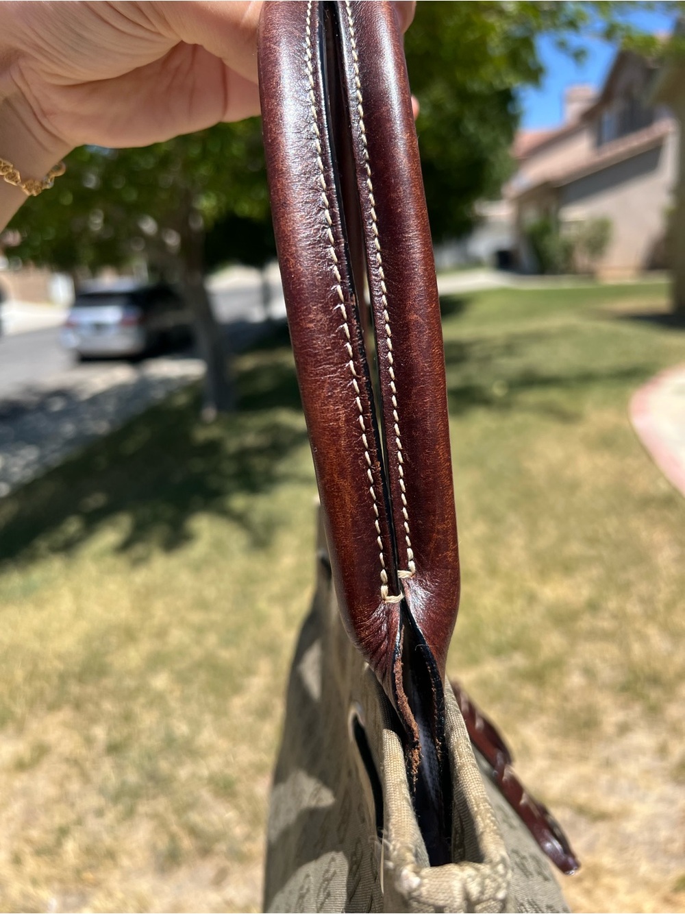 Vintage Dooney & Bourke Monogram Canvas Tote Bag with Brown Leather Trim - Picture 6 of 11